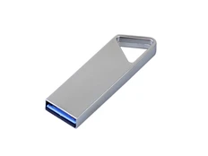 Флешка металлическая USB 2.0 с мини чипом и треугольным отверстием для цепочки на 128 Гб, серебристая фото