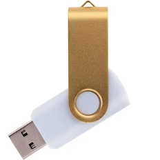 Флешка пластиковая на 8 Гб Twist White Color USB 2.0, белая / золотистая фото