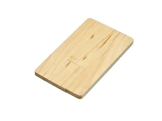 Флешка USB 2.0 на 8 Гб в виде деревянной карточки с выдвижным механизмом, светлое дерево фото