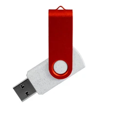 Флешка из переработанного пластика на 32 Гб Twist Eco USB 2.0, белая / красная фото