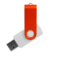 Флешка из переработанного пластика на 8 Гб Twist Eco USB 2.0, белая / оранжевая фото