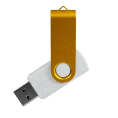 Флешка из переработанного пластика на 8 Гб Twist Eco USB 2.0, белая / золотистая фото