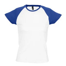Футболка женская Sol's Milky 150, белая / ярко-синяя фото