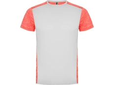 Футболка мужская спортивная Roly Zolder, белая / коралловая фото