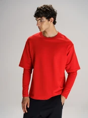 Футболка оверсайз с двойным рукавом Manevr Kosmos, красная фото