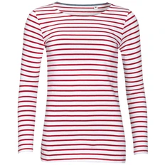 Футболка женская полосатая Sol's Marine Women, белая/ красная фото