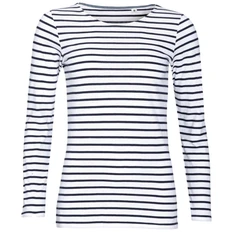 Футболка женская полосатая Sol's Marine Women, белая/ темно-синяя фото