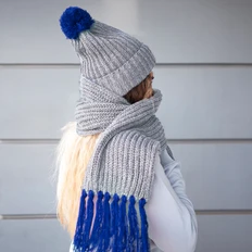 Набор GoSnow: вязаный шарф и шапка, светлый меланж/ синий фото