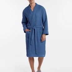 Халат вафельный мужской Home One, синий фото