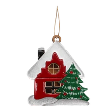 Игрушка елочная деревянная TCTG «Домик», красная фото