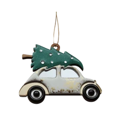 Игрушка елочная деревянная TCTG «Машинка», белая фото