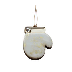 Игрушка елочная деревянная TCTG «Варежка», белая / золотая фото