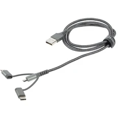 Кабель 3 в 1: Lightning, USB Type-C, Micro-USB, Uniscend Hardcord, серый фото