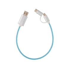 Кабель USB 3 в 1: micro USB / Lightning / Type C, с подсветкой, XD Collection, голубой фото