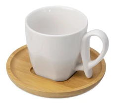 Кофейная пара с бамбуковым блюдцем Mandy, бежевая / белая фото