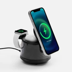 Колонка с подсветкой и беспроводной зарядкой Uniscend Quantium, черная фото