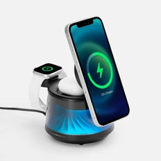 Колонка с подсветкой и беспроводной зарядкой Uniscend Quantium, черная фото