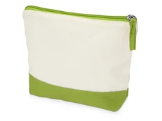 Косметичка хлопковая на молнии Cotton, бежевая / зелёная фото