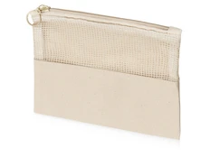 Косметичка хлопковая с сетчатой вставкой Mesh, бежевая фото