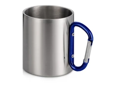 Кружка из стали с ручкой-карабином Elbrus, серебристая / синяя фото