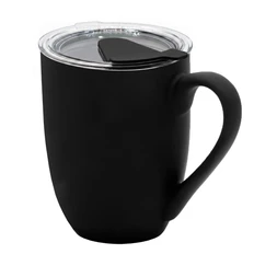 Кружка керамическая с крышкой Velvet Duo, 350 мл, soft touch, черная фото