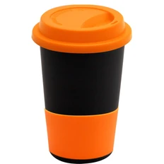Кружка керамическая с силиконовой манжетой и крышкой Magic To Go, черная / оранжевая фото