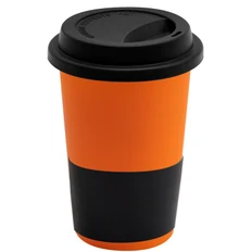Кружка керамическая с силиконовой манжетой и крышкой Magic To Go, оранжевая / черная фото
