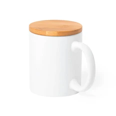 Кружка керамическая Yotel, белая/ светлое дерево фото