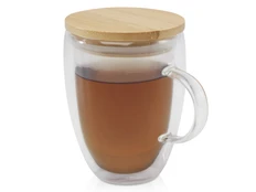 Кружка с бамбуковой крышкой Seasons Leona, прозрачная / бежевая фото