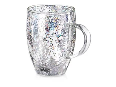 Кружка с двойными стенками с блестками Eat & Bite Festival, прозрачная / серебристая фото