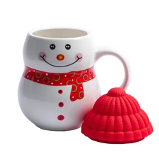 Кружка с крышкой Snowman, белая / красная фото