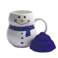 Кружка с крышкой Snowman, белая / синяя фото