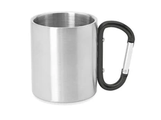 Кружка с ручкой карабином Guaya, серебристая / черная фото