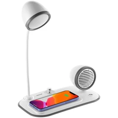 Лампа с колонкой и беспроводной зарядкой Flashback, белая фото