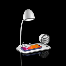 Лампа с колонкой и беспроводной зарядкой Flashback, белая фото