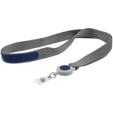 Лента для бейджа с ретрактором Devon, серая / синяя фото