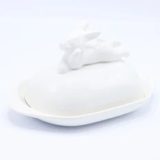 Масленка с кроликом, 380 мл, белая фото