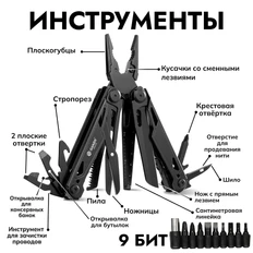 Мультитул с полноразмерными ножницами Ganzo G303 24 в 1, черный фото