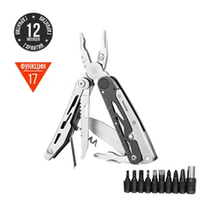 Мультитул со съемными полноразмерными ножницами Ganzo G304 17 в 1, серебристый фото