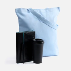 Набор Alanis: ежедневник недатированный, холщовая сумка, ручка шариковая, стакан с крышкой, голубой / черный фото