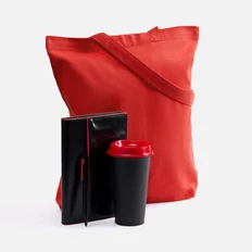 Набор Alanis: ежедневник недатированный, холщовая сумка, ручка шариковая, стакан с крышкой, красный / черный фото