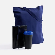 Набор Alanis: ежедневник недатированный, холщовая сумка, ручка шариковая, стакан с крышкой, синий / черный фото