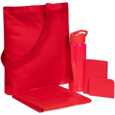 Набор Alfresco: бутылка для воды, обложка для паспорта, чехол для карточек, дождевик, шопер, красный фото