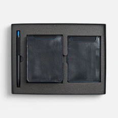 Набор Arrival: портмоне, чехол для карточек, ручка шариковая, черный / синий фото