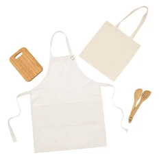 Набор Art Kitchen: фартук, доска разделочная, 2 лопатки, холщовая сумка, бежевый / крафт фото