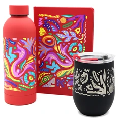 Набор «Арт-Коктейль»: ежедневник, термобутылка, термокружка, красный фото