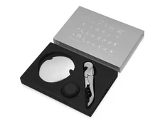 Набор аксессуаров для вина Pulltex Nigota: нож сомелье, силиконовая пробка, каплеуловитель, серебристый / черный фото