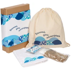 Набор «Банный день календаря»: килт мужской, мочалка-варежка из джута, чай «Таежный сбор», рюкзак Canvas, бежевый / белый фото