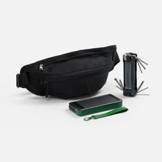 Набор BikeHike: внешний аккумулятор 10000 mAh, мультитул велосипедный, поясная сумка, ремувка, черный / зеленый фото