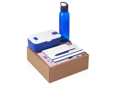 Набор Bitetime: бутылка для воды, блокнот, ручка, ланчбокс, белый / синий фото